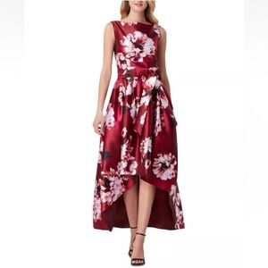 Tahari Arthur S Levine Burgundy Floral High Low Sleeveless Formal Dress